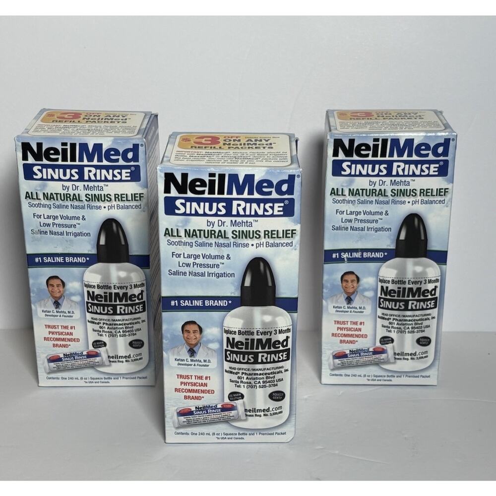 3 Boxes NeilMed Sinus Rinse Sinus Relief Dr. Mehta Includes Saline Packet
